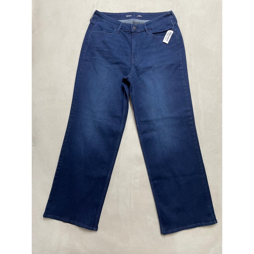 Old Navy Wow Wide Leg Jeans Womens 14 High Rise Dark Wash Blue Denim Stretch